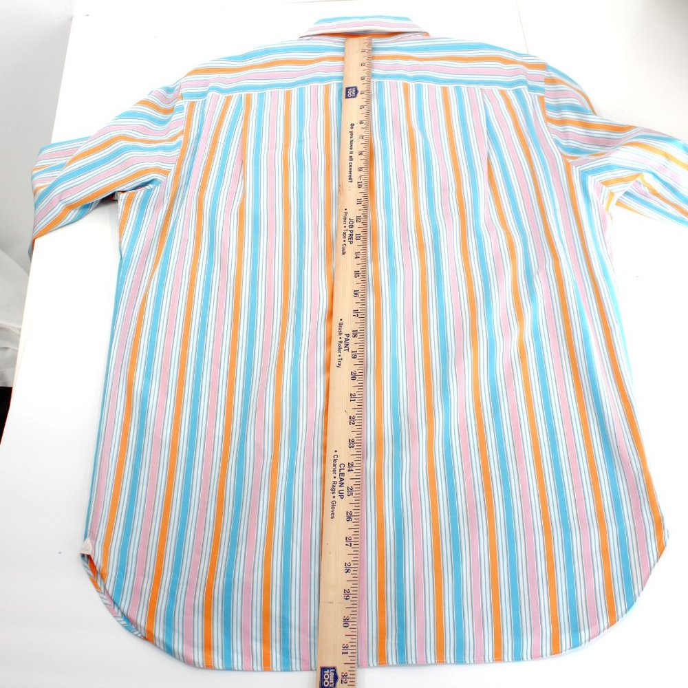 ISAIA Napoli Men's Shirt Multicolor Cotton Striped Long Sleeve Button Front L - Picture 14 of 16